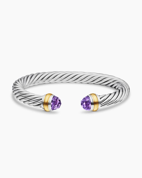 Classic Cable Bracelet in Sterling Silver with 14K Yellow Gold and Amethyst, 7mm