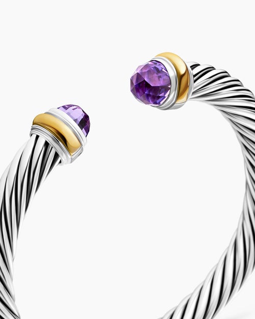 Womens Classic Cable Bracelet in Sterling Silver with 14K Yellow Gold, 7mm