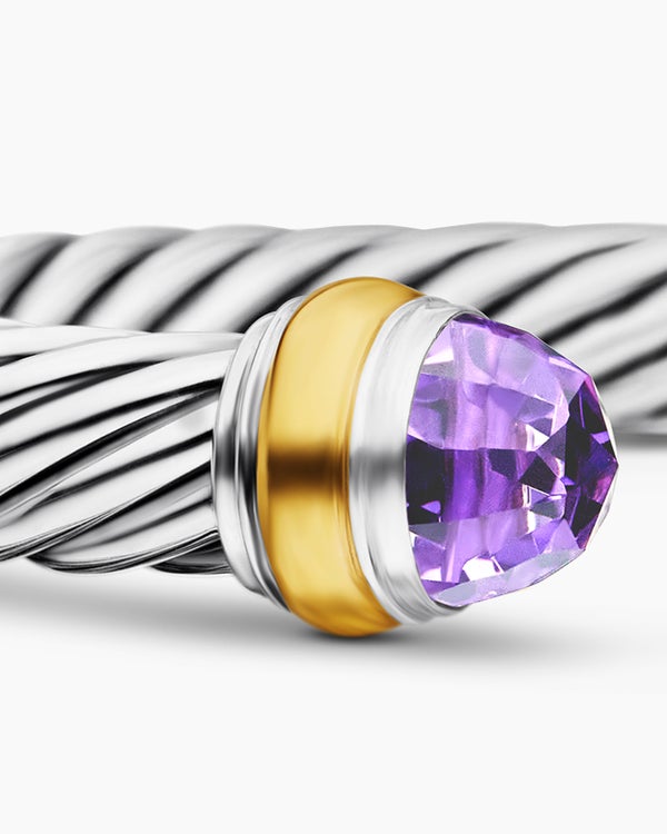 Classic Cable Bracelet in Sterling Silver with 14K Yellow Gold and Amethyst, 7mm