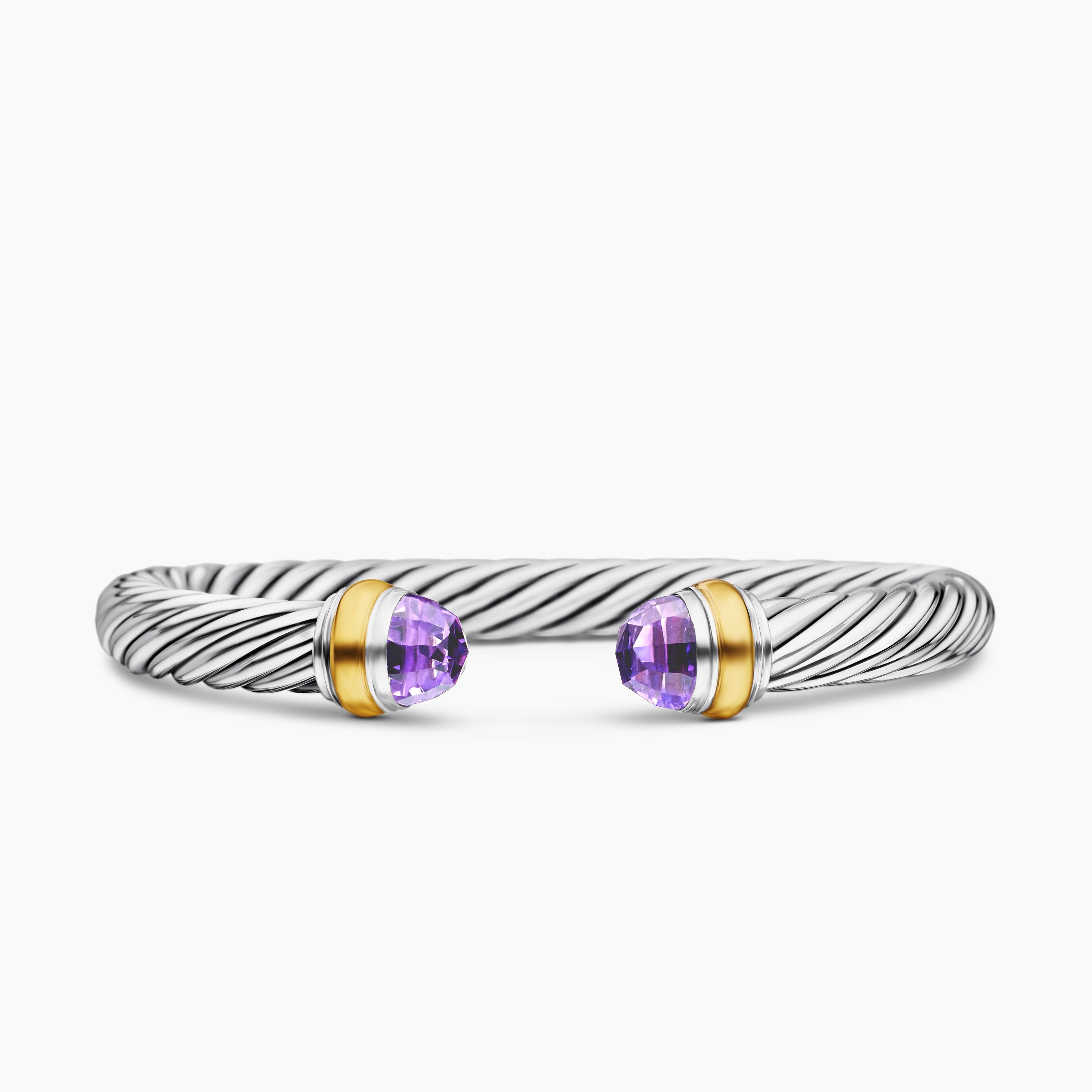 Womens Classic Cable Bracelet in Sterling Silver with 14K Yellow Gold, 7mm
