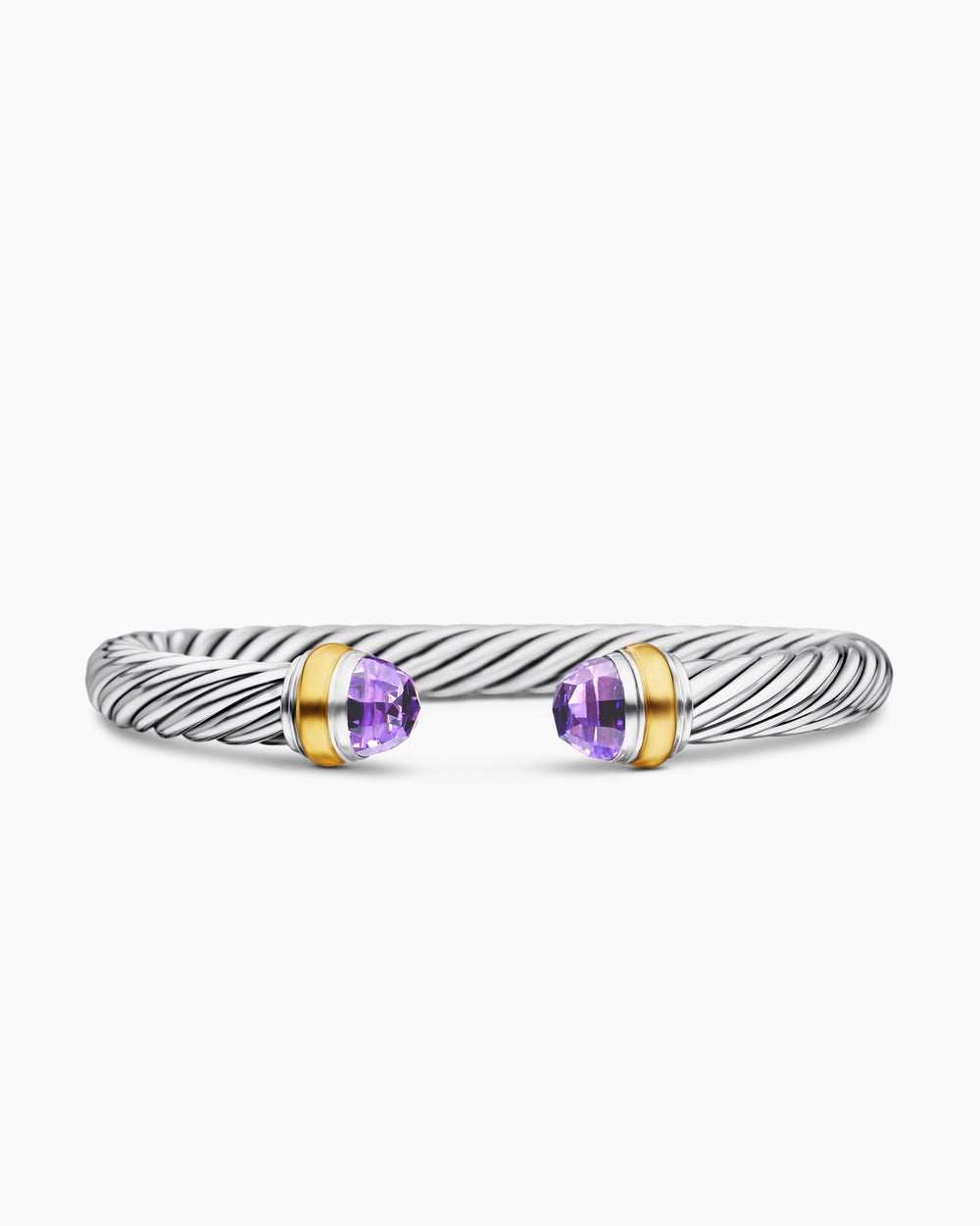 Womens Classic Cable Bracelet in Sterling Silver with 14K Yellow Gold, 7mm
