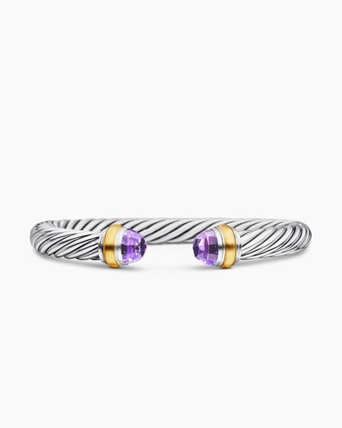 Womens Classic Cable Bracelet in Sterling Silver with 14K Yellow Gold, 7mm