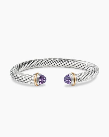 Classic Cable Bracelet in Sterling Silver with 14K Yellow Gold and Amethyst, 7mm