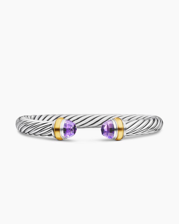 Classic Cable Bracelet in Sterling Silver with 14K Yellow Gold and Amethyst, 7mm
