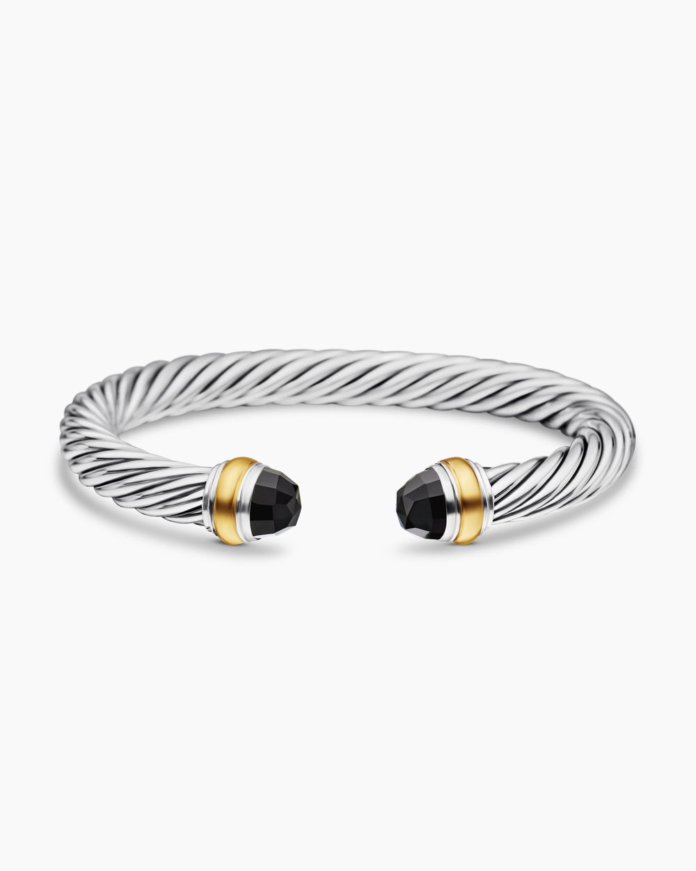 Womens Classic Cable Bracelet in Sterling Silver with 14K Yellow Gold, 7mm