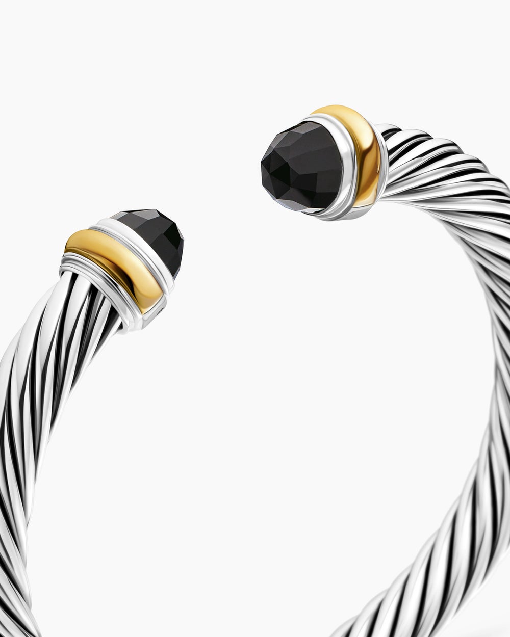 Womens Classic Cable Bracelet in Sterling Silver with 14K Yellow Gold, 7mm
