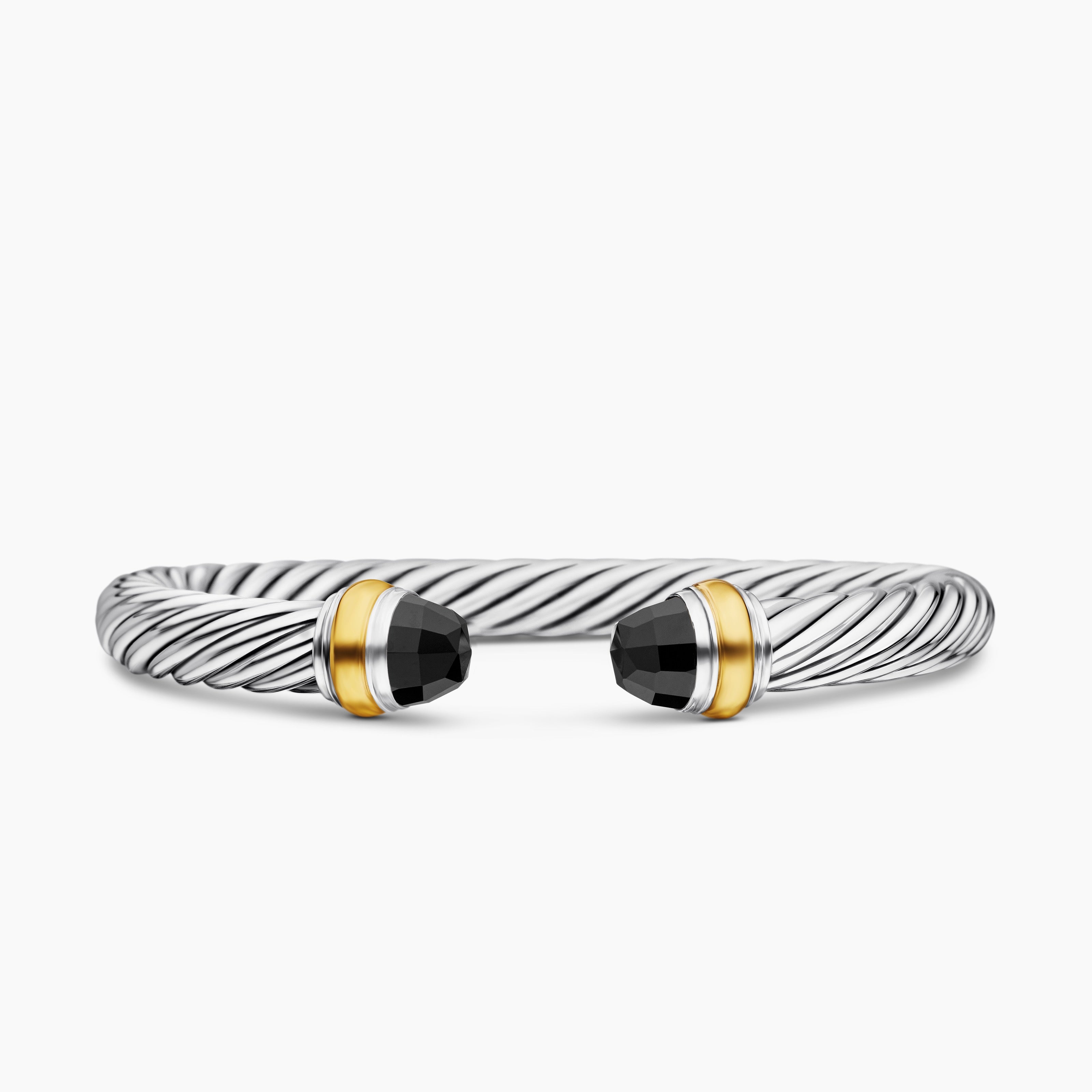Womens Classic Cable Bracelet in Sterling Silver with 14K Yellow Gold, 7mm