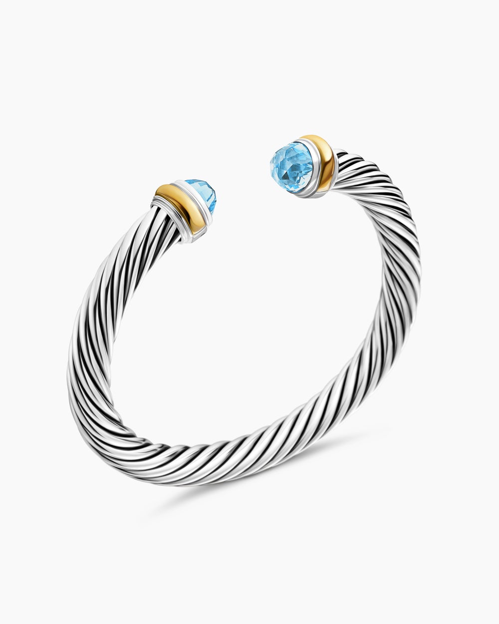 Womens Classic Cable Bracelet in Sterling Silver with 14K Yellow Gold, 7mm
