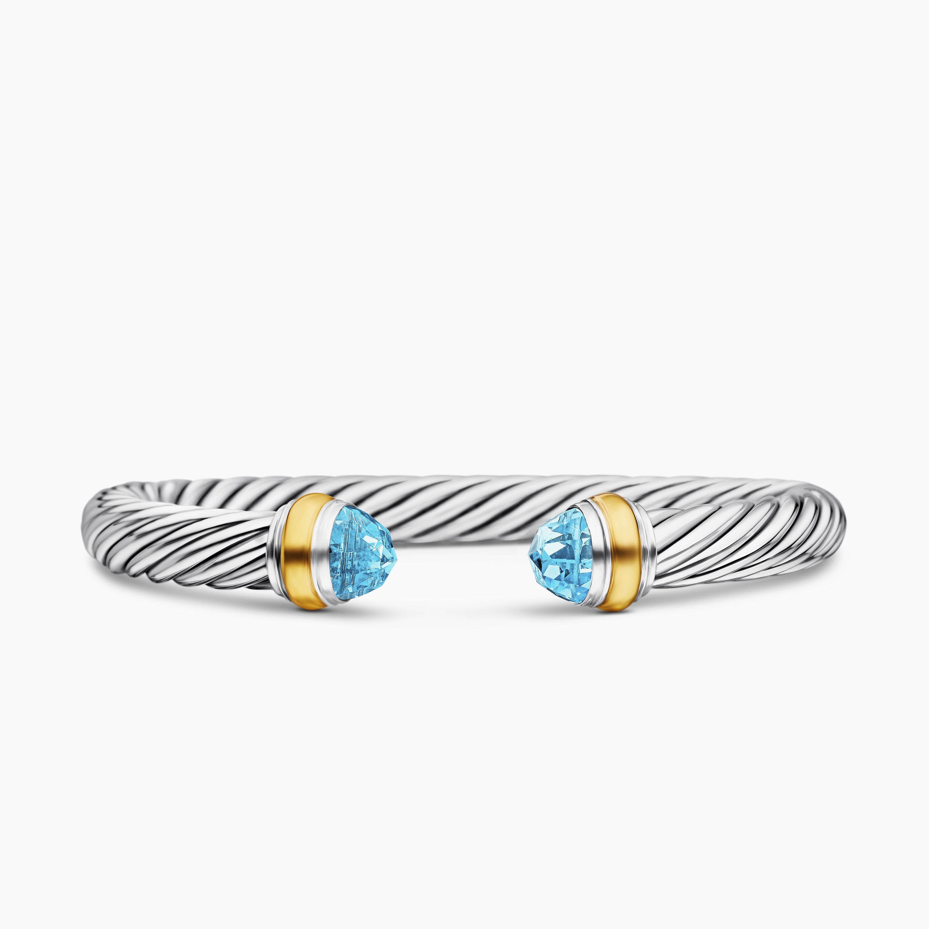 Womens Classic Cable Bracelet in Sterling Silver with 14K Yellow Gold, 7mm