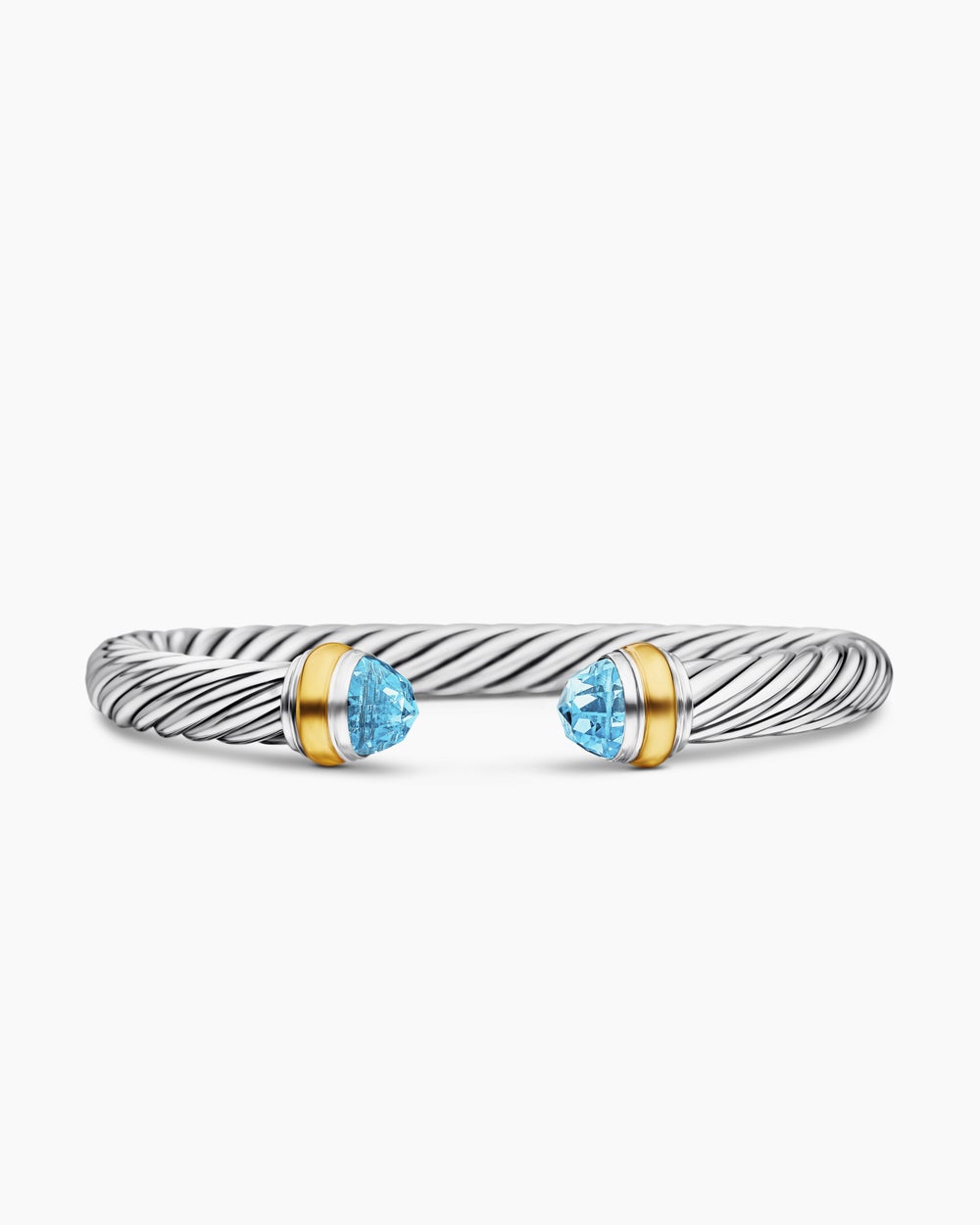 Womens Classic Cable Bracelet in Sterling Silver with 14K Yellow Gold, 7mm