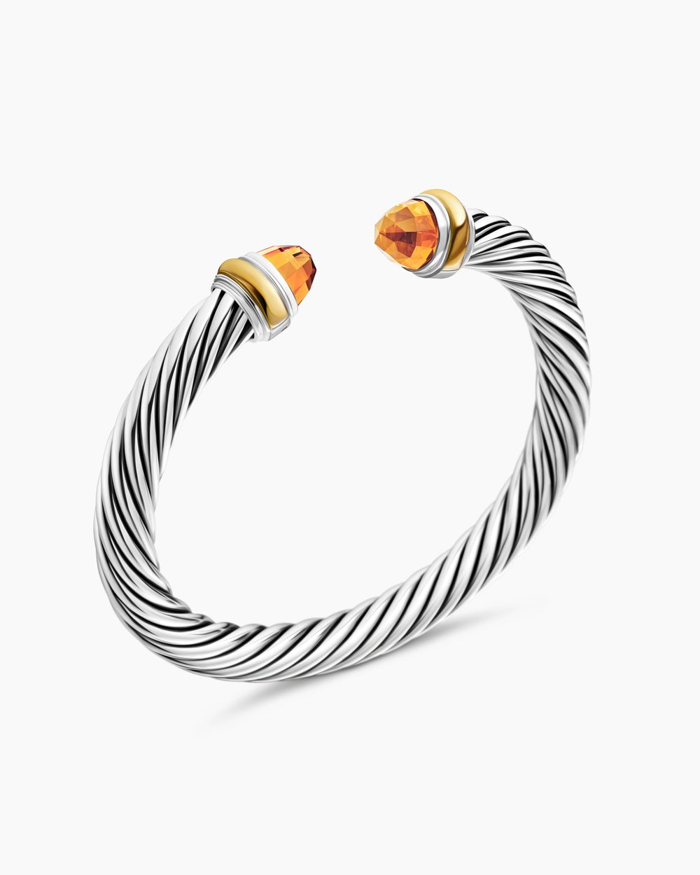 Womens Classic Cable Bracelet in Sterling Silver with 14K Yellow Gold, 7mm