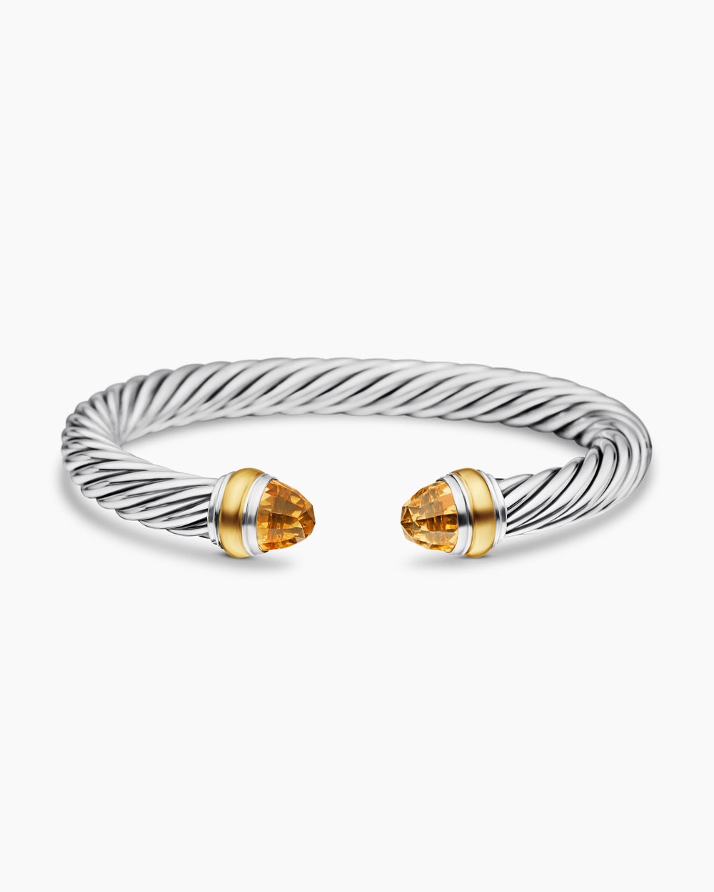 Womens Classic Cable Bracelet in Sterling Silver with 14K Yellow Gold, 7mm