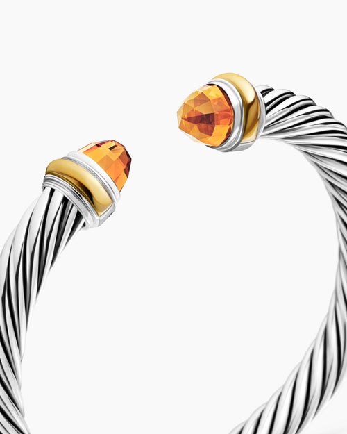 Womens Classic Cable Bracelet in Sterling Silver with 14K Yellow Gold and Citrine, 7mm