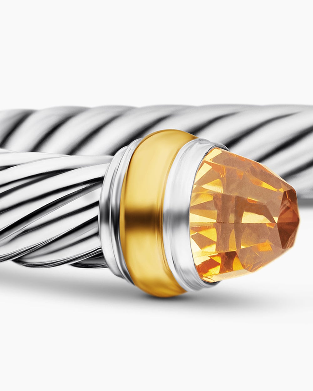 Womens Classic Cable Bracelet in Sterling Silver with 14K Yellow Gold, 7mm