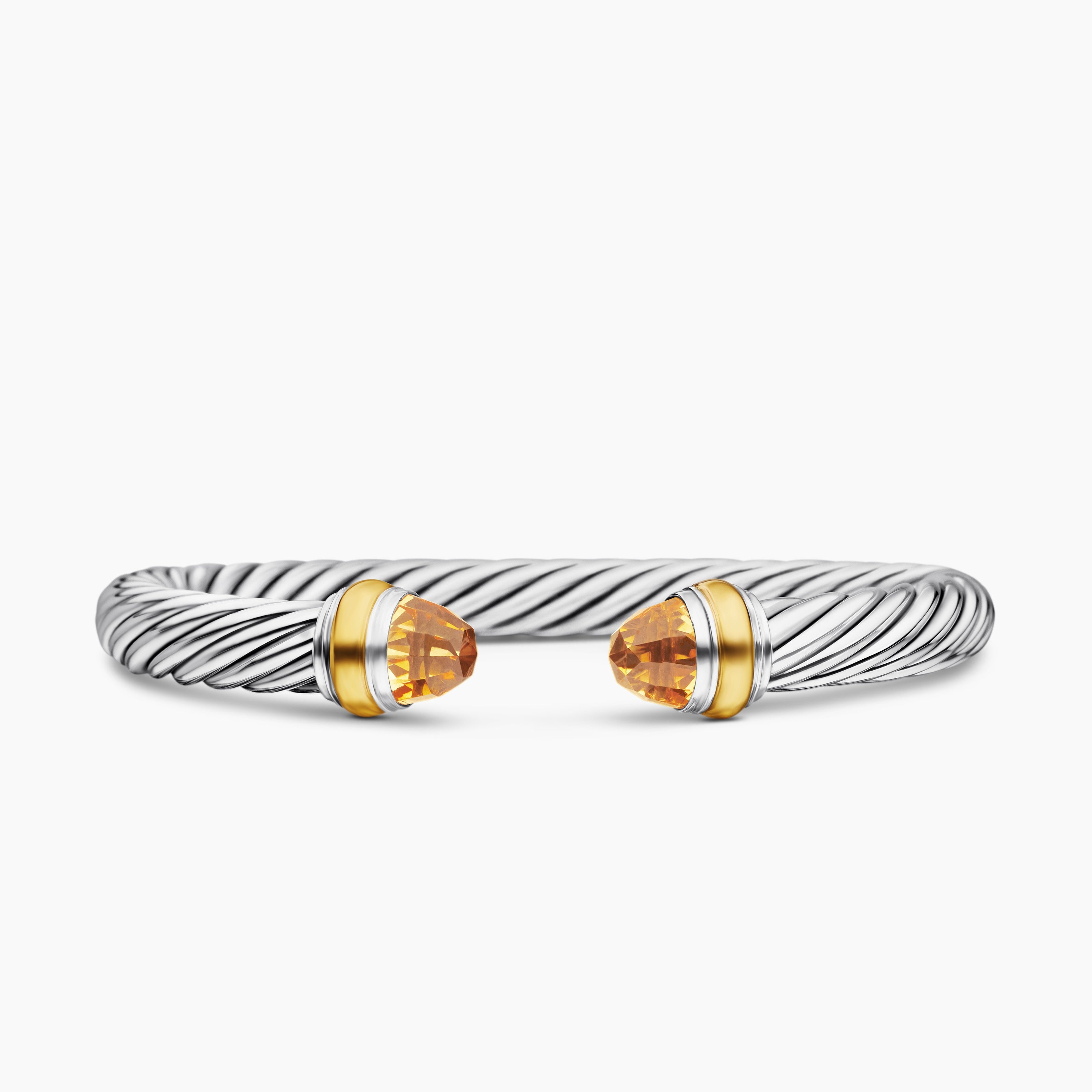 Womens Classic Cable Bracelet in Sterling Silver with 14K Yellow Gold, 7mm
