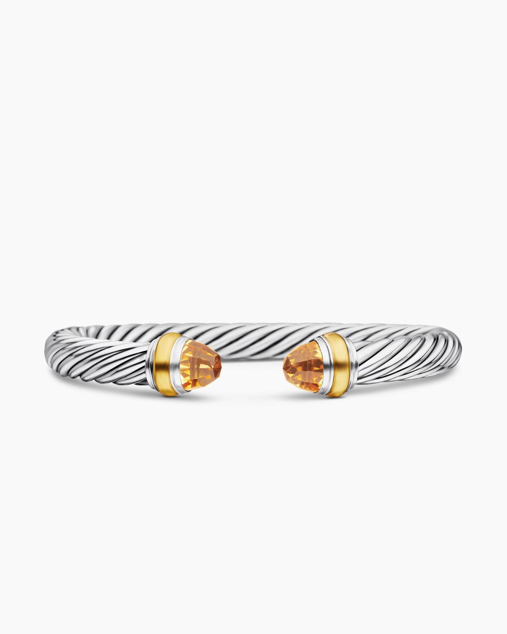 Womens Classic Cable Bracelet in Sterling Silver with 14K Yellow Gold, 7mm