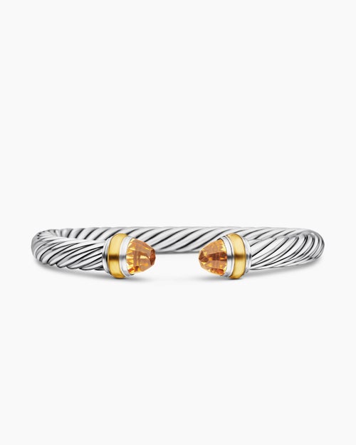 Womens Classic Cable Bracelet in Sterling Silver with 14K Yellow Gold, 7mm