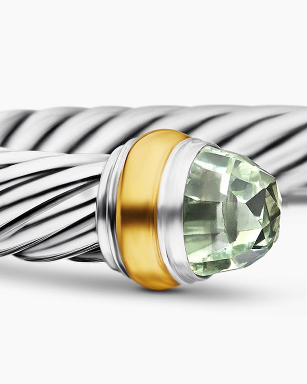 Classic Cable Bracelet in Sterling Silver with 14K Yellow Gold, 7mm