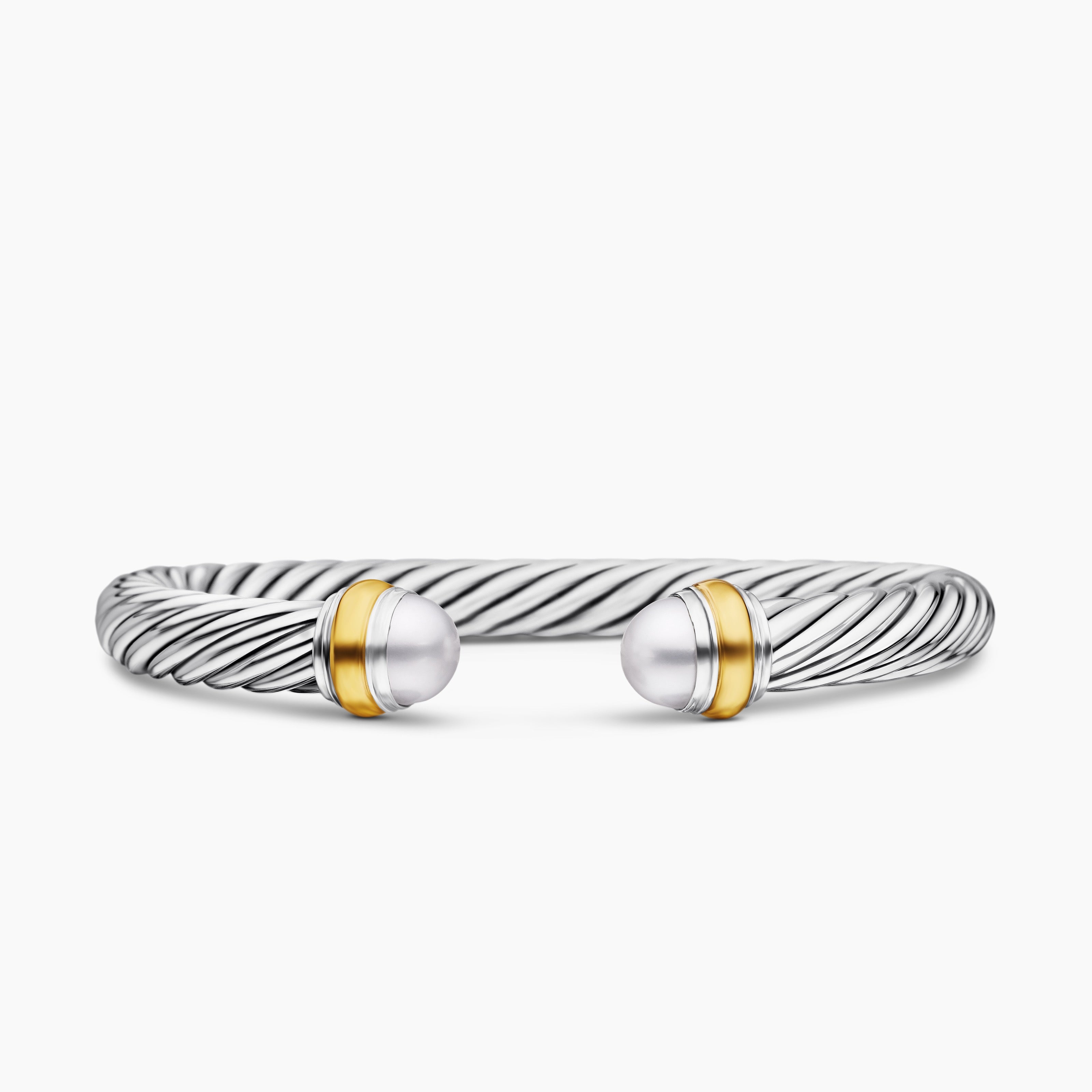 Womens Classic Cable Bracelet in Sterling Silver with 14K Yellow Gold, 7mm