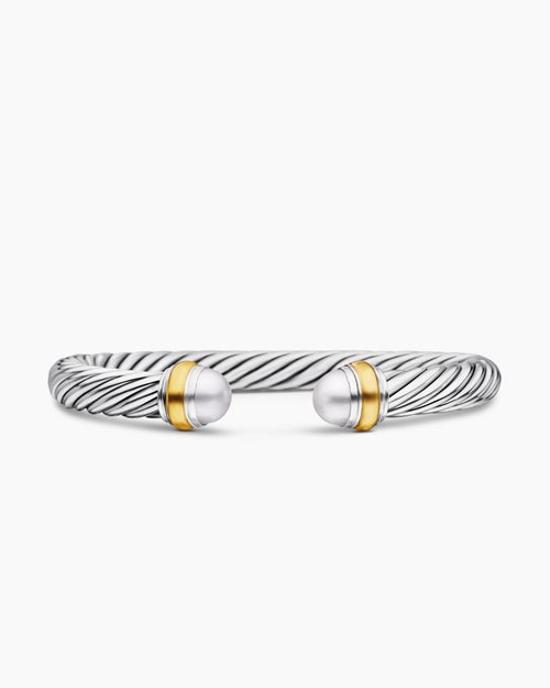 Womens Classic Cable Bracelet in Sterling Silver with 14K Yellow Gold, 7mm