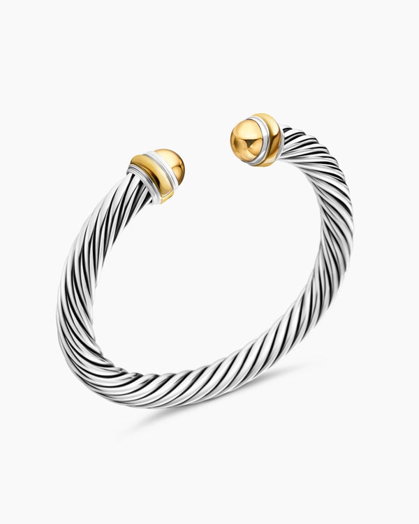 Classic Cable Bracelet in Sterling Silver with 14K Yellow Gold Domes, 7mm