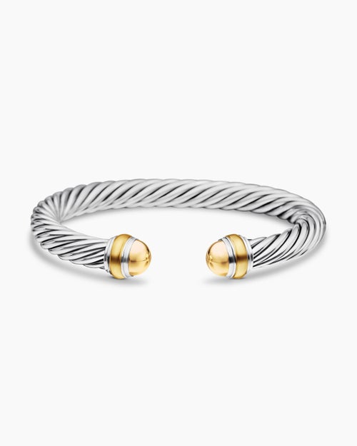 Womens Classic Cable Bracelet in Sterling Silver with 14K Yellow Gold, 7mm