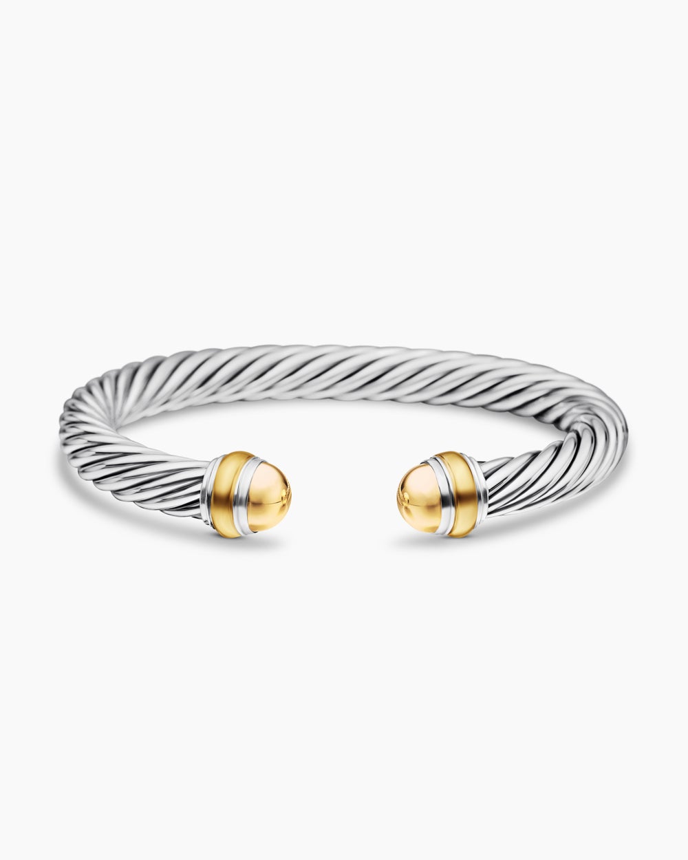 Womens Classic Cable Bracelet in Sterling Silver with 14K Yellow Gold, 7mm