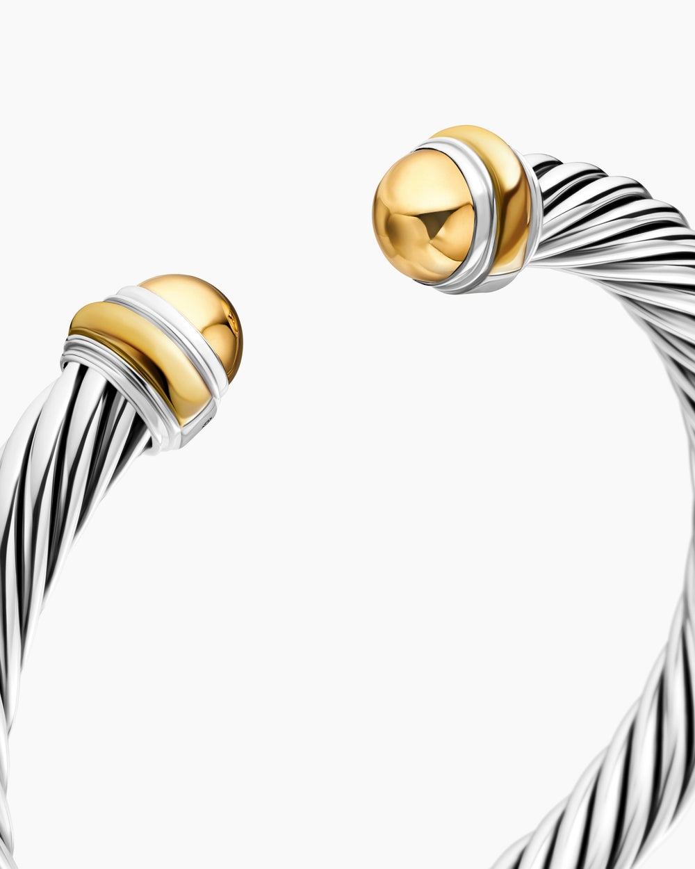 Womens Classic Cable Bracelet in Sterling Silver with 14K Yellow Gold, 7mm