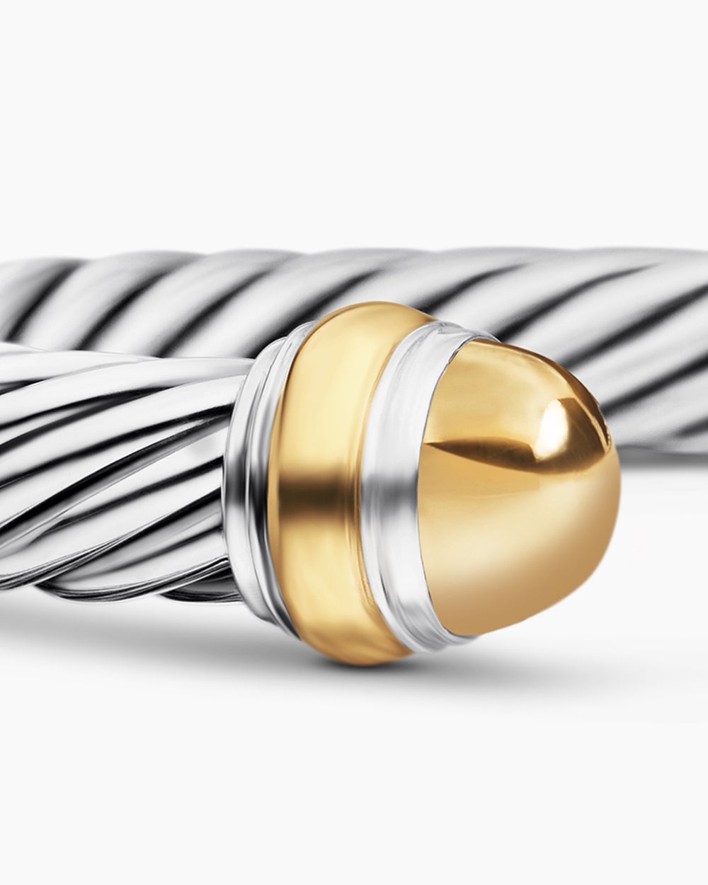 Womens Classic Cable Bracelet in Sterling Silver with 14K Yellow Gold, 7mm