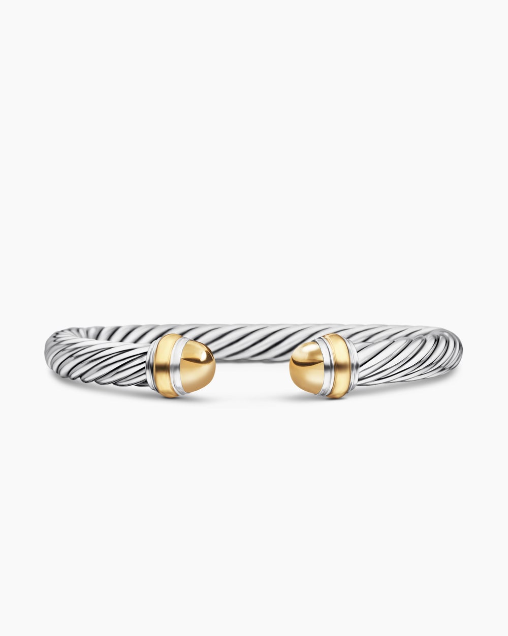 Womens Classic Cable Bracelet in Sterling Silver with 14K Yellow Gold, 7mm