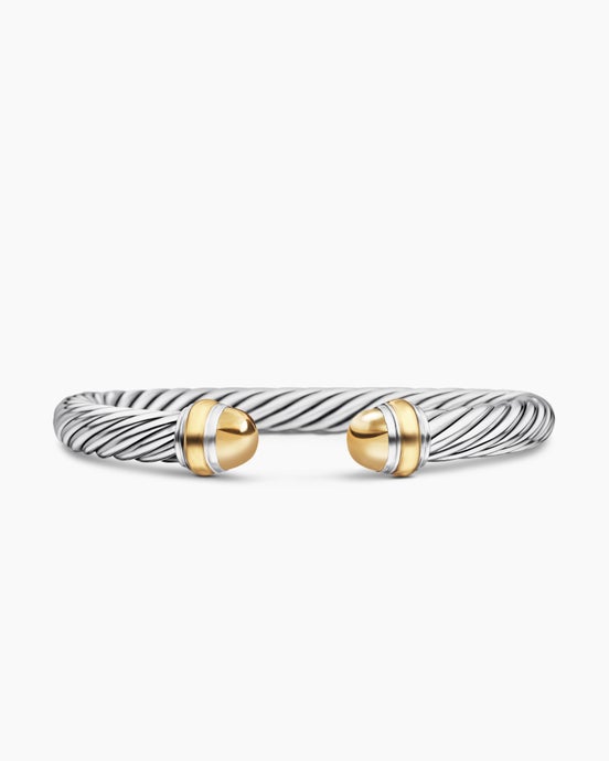 Classic Cable Bracelet in Sterling Silver with 14K Yellow Gold Domes, 7mm