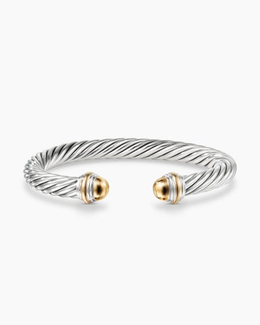 Classic Cable Bracelet in Sterling Silver with 14K Yellow Gold Domes, 7mm