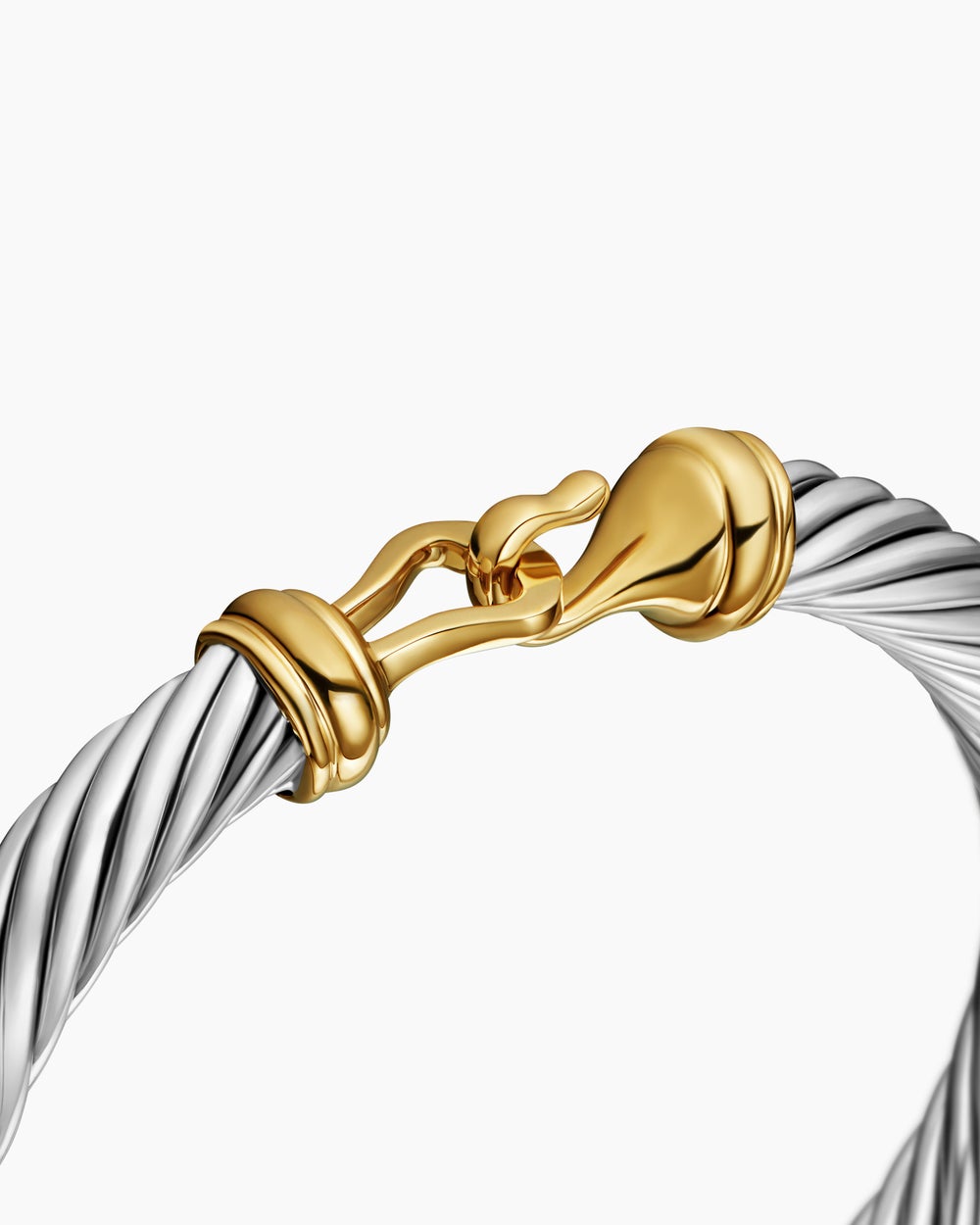 Womens Buckle Classic Cable Bracelet in Sterling Silver with 14K Yellow Gold, 7mm
