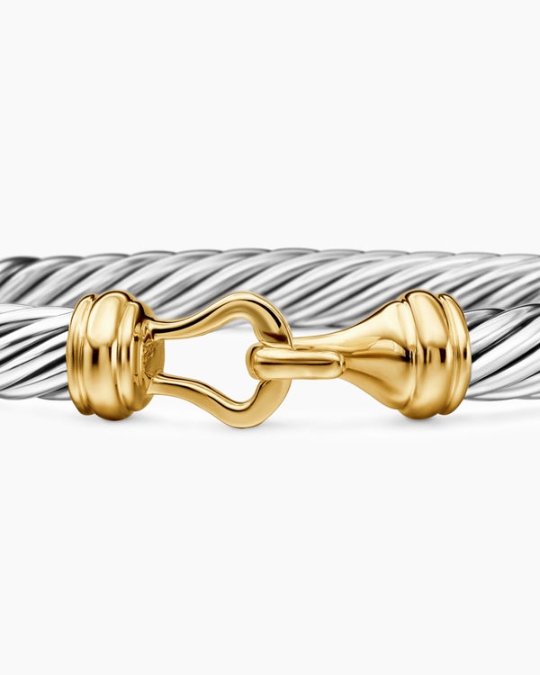 Buckle Classic Cable Bracelet in Sterling Silver with 14K Yellow Gold, 7mm