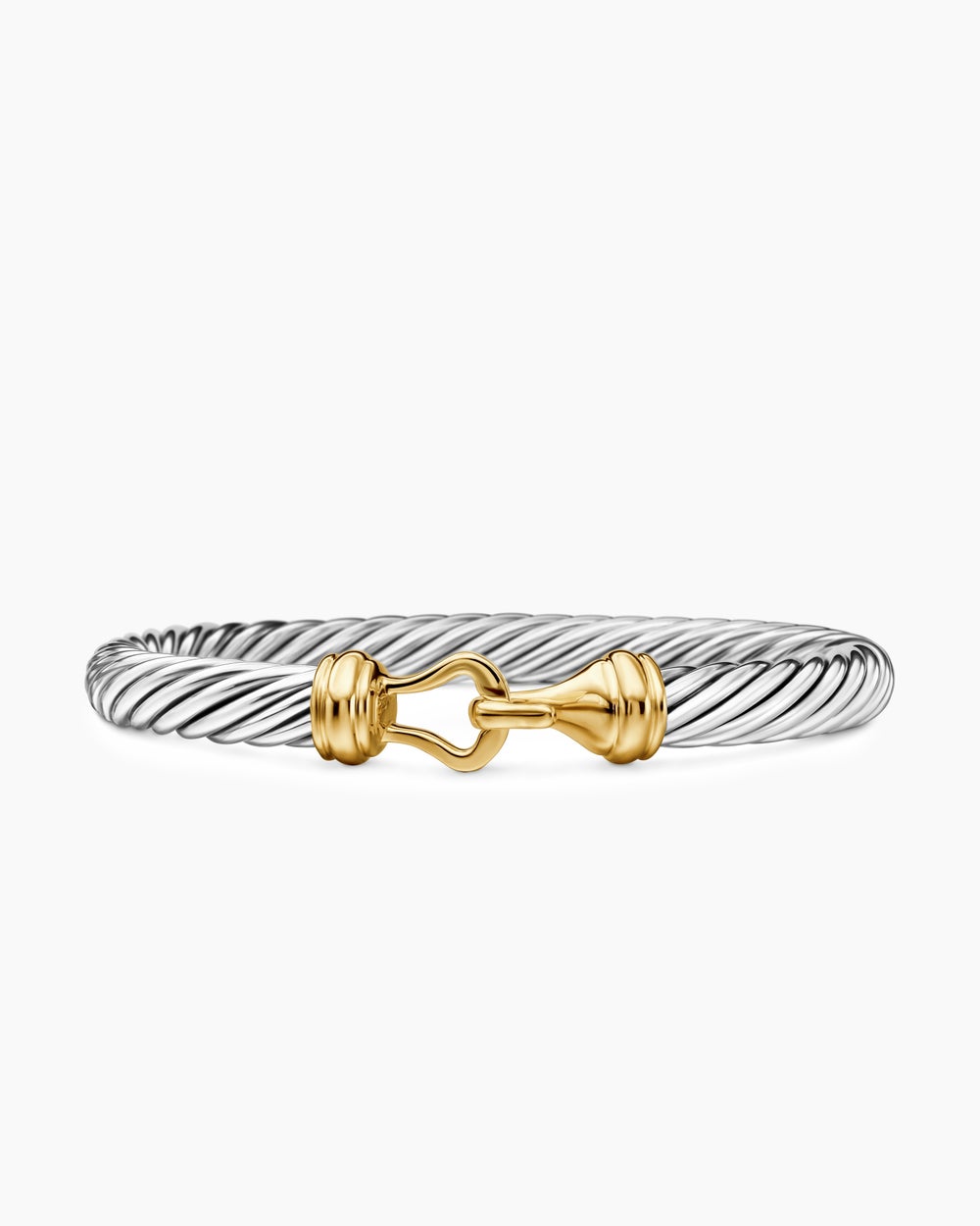 Womens Buckle Classic Cable Bracelet in Sterling Silver with 14K Yellow Gold, 7mm