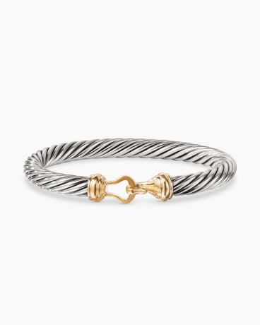Buckle Classic Cable Bracelet in Sterling Silver with 14K Yellow Gold, 7mm