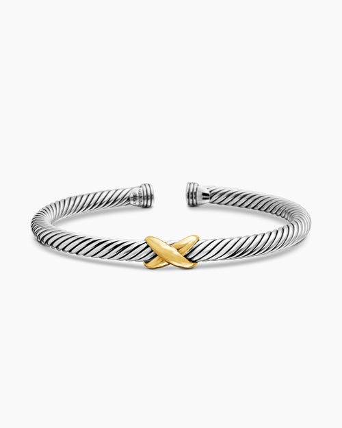 Womens X Classic Cable Station Bracelet in Sterling Silver with 14K Yellow Gold, 5mm