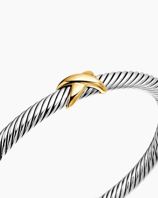 X Classic Cable Station Bracelet in Sterling Silver with 14K Yellow Gold, 5mm