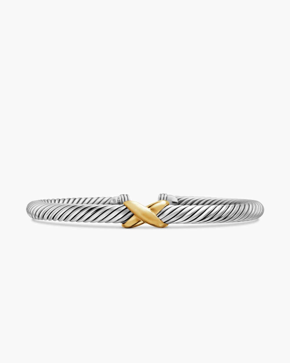Womens X Classic Cable Station Bracelet in Sterling Silver with 14K Yellow Gold, 5mm