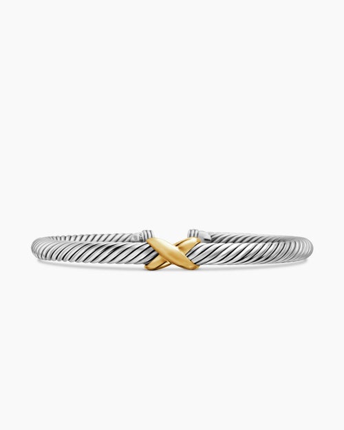 Womens X Classic Cable Station Bracelet in Sterling Silver with 14K Yellow Gold, 5mm