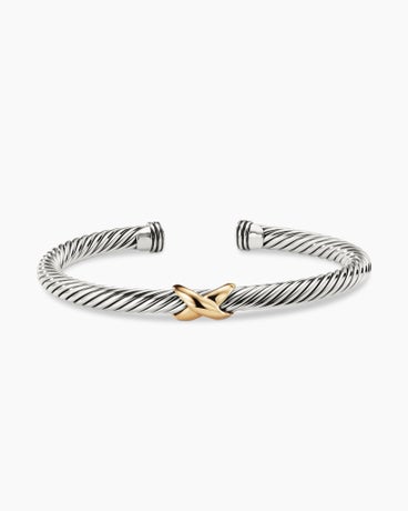 X Classic Cable Station Bracelet in Sterling Silver with 14K Yellow Gold, 5mm