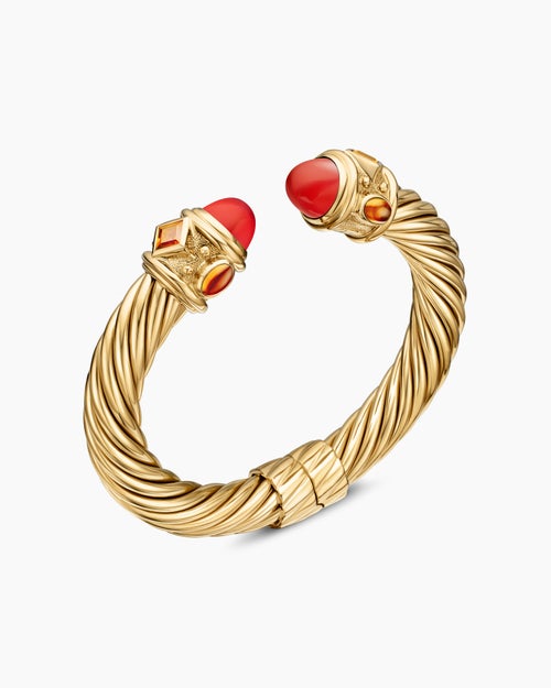 Womens Renaissance® Classic Cable Bracelet in 18K Yellow Gold with Carnelian and Madeira Citrine, 10mm