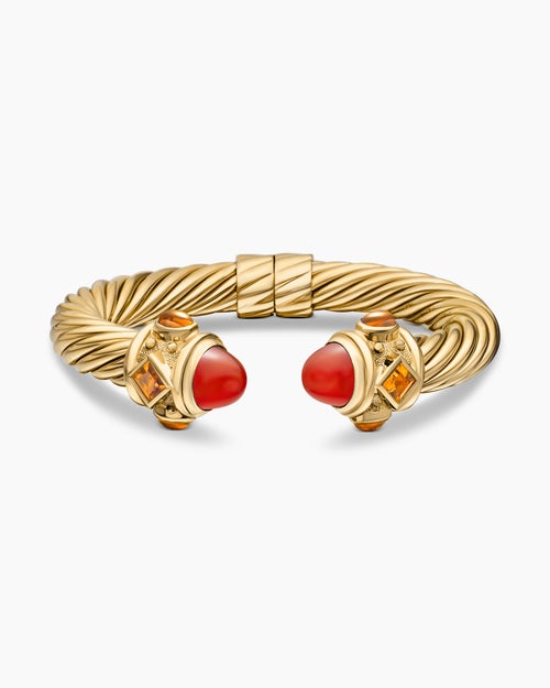 Womens Renaissance® Classic Cable Bracelet in 18K Yellow Gold with Carnelian and Madeira Citrine, 10mm