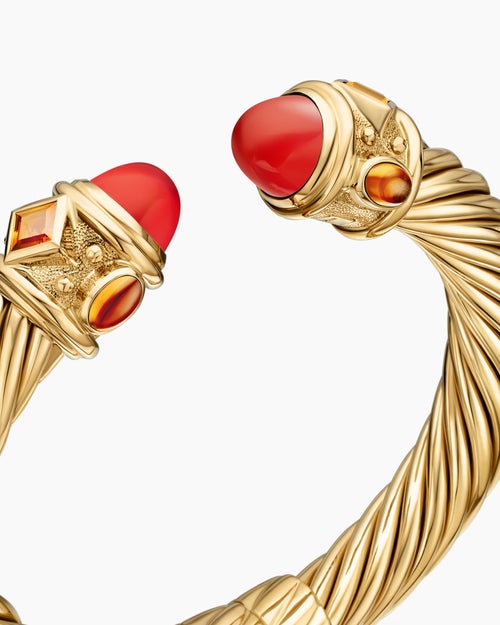 Womens Renaissance® Classic Cable Bracelet in 18K Yellow Gold with Carnelian and Madeira Citrine, 10mm