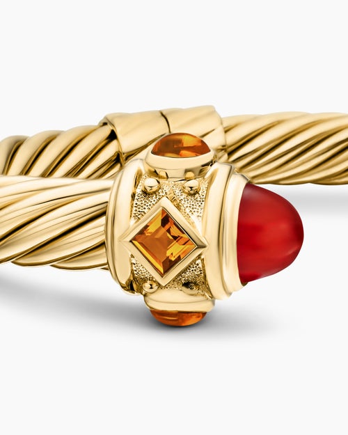 Womens Renaissance® Classic Cable Bracelet in 18K Yellow Gold with Carnelian and Madeira Citrine, 10mm