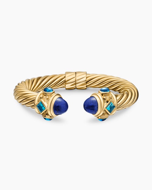 Womens Renaissance® Classic Cable Bracelet in 18K Yellow Gold with Lapis and Hampton Blue Topaz, 10mm