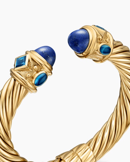 Womens Renaissance® Classic Cable Bracelet in 18K Yellow Gold with Lapis and Hampton Blue Topaz, 10mm