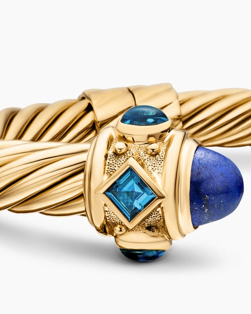 Womens Renaissance® Classic Cable Bracelet in 18K Yellow Gold with Lapis and Hampton Blue Topaz, 10mm