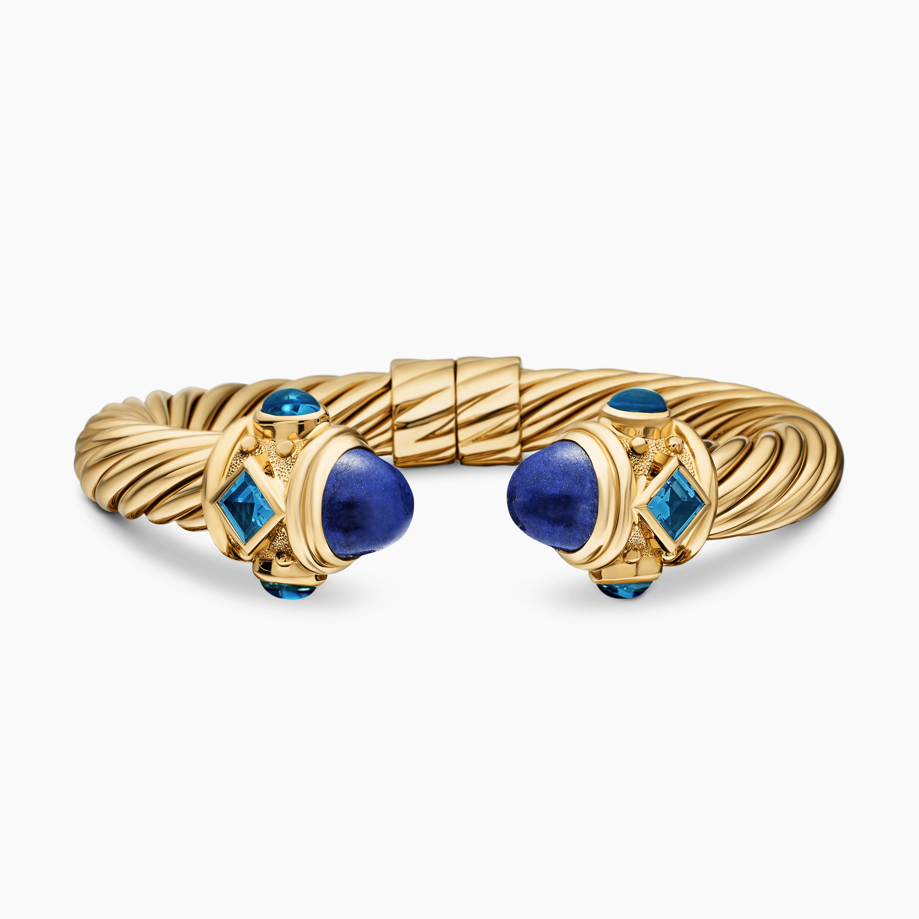 Womens Renaissance&reg; Classic Cable Bracelet in 18K Yellow Gold with Lapis and Hampton Blue Topaz, 10mm