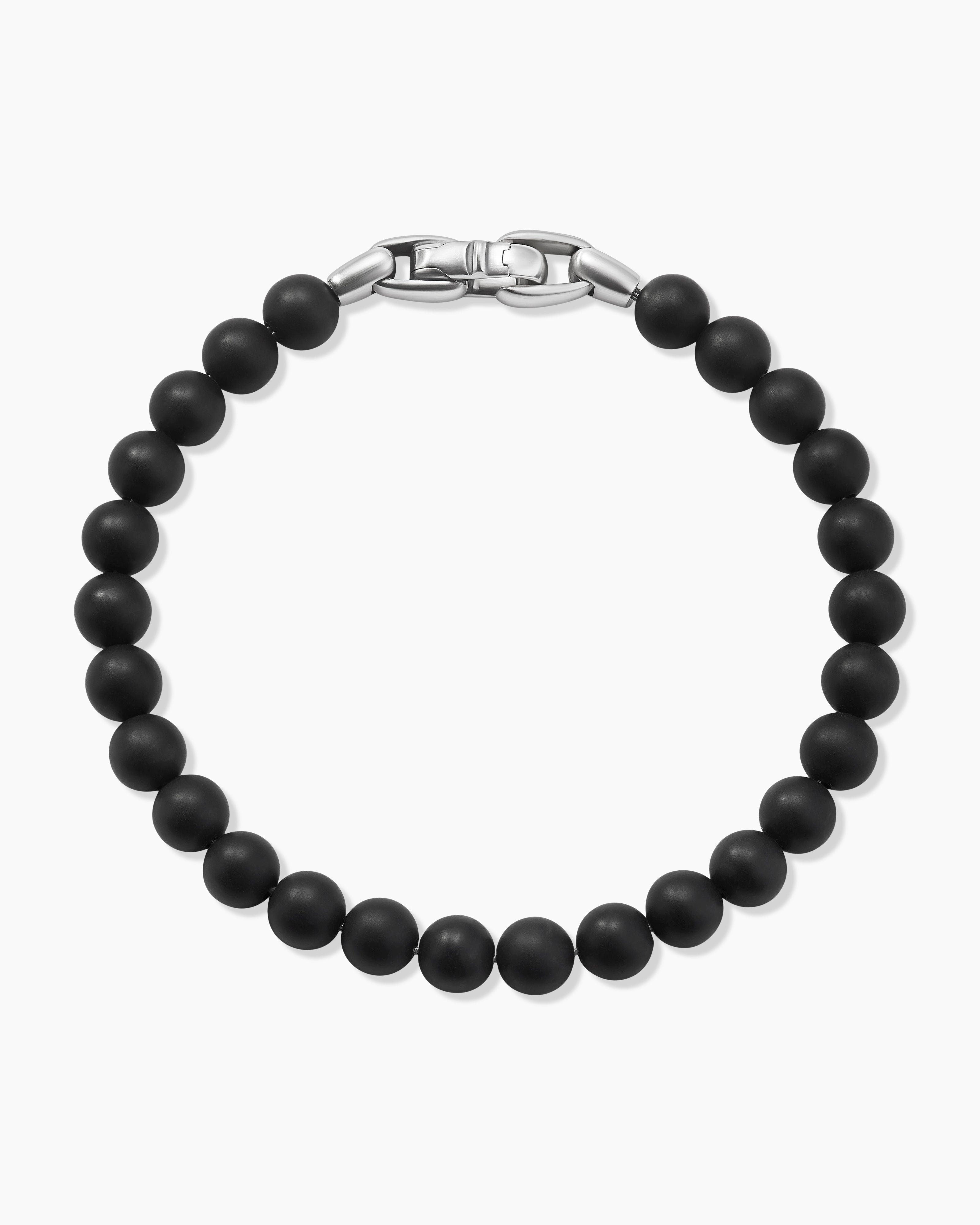 Men's Black Onyx Beaded Bracelet with Sterling Silver Clasp